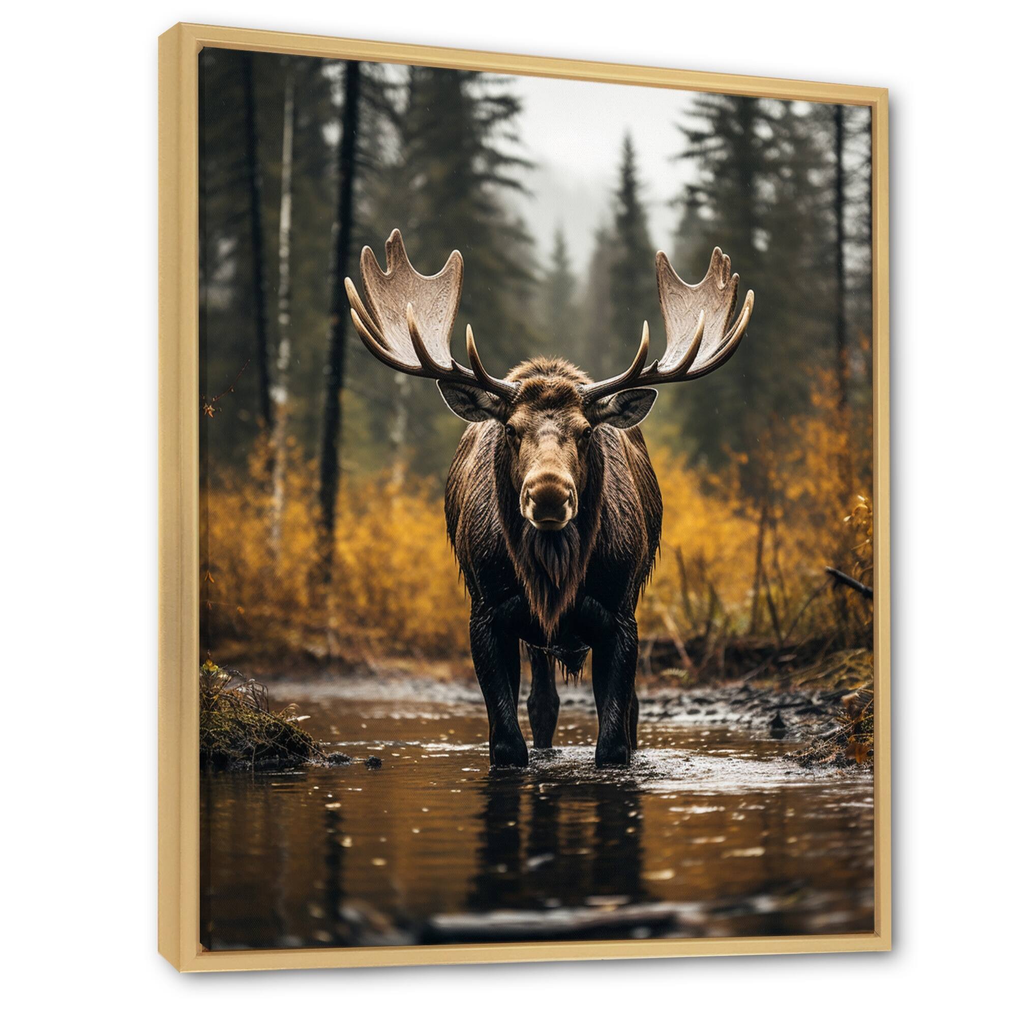 Designart "Alaska Majestic Moose" Alaska Framed Canvas Art Print Bed
